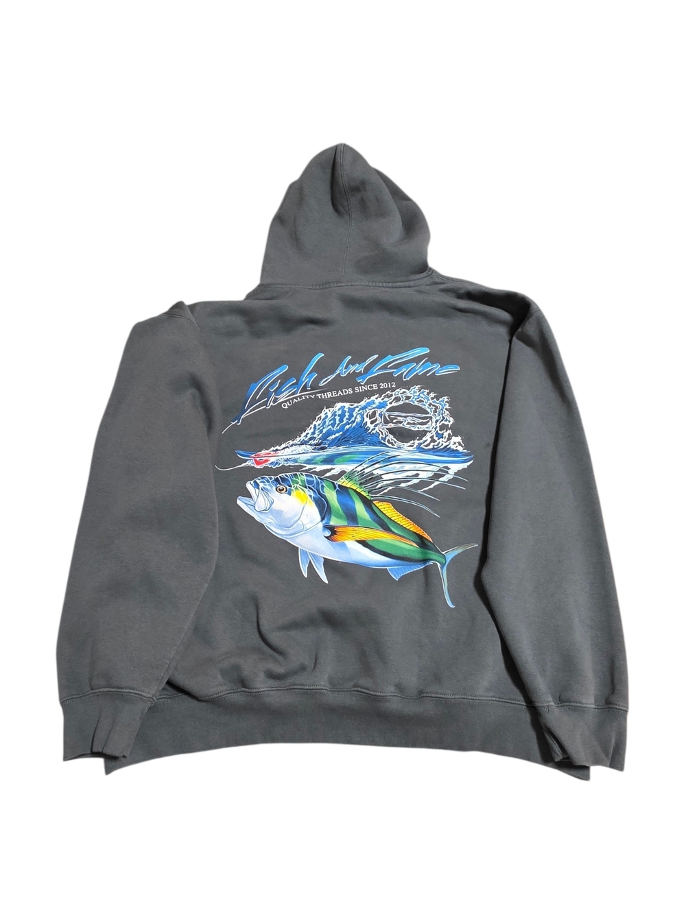 Fish & Fame Graphic Fishing Grey Hoodie 2XL